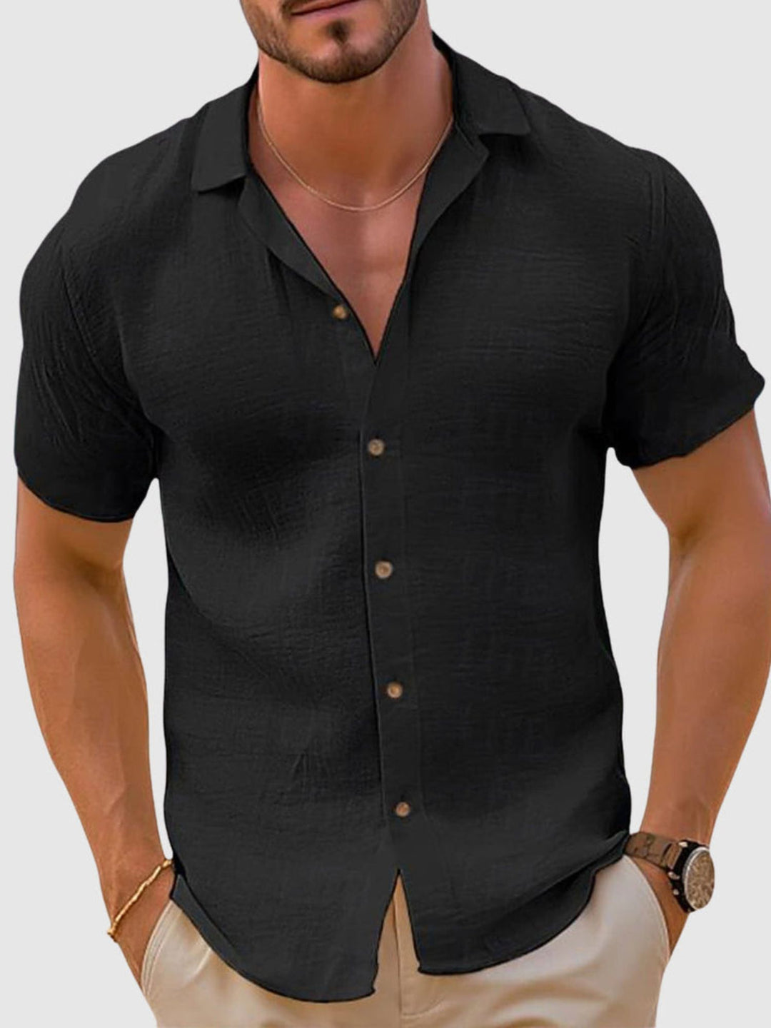 Men Button Up Shirt Lightweight Cotton Travel Casual Outfit
