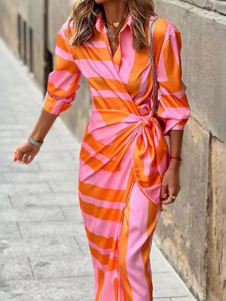 Women's leaf print maxi wrap dress v neck for summer events