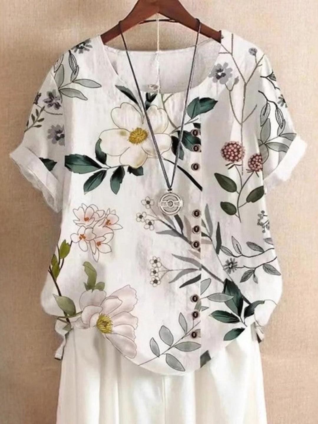Blouse Women Lightweight Leaf Print Top for Travel and Leisure