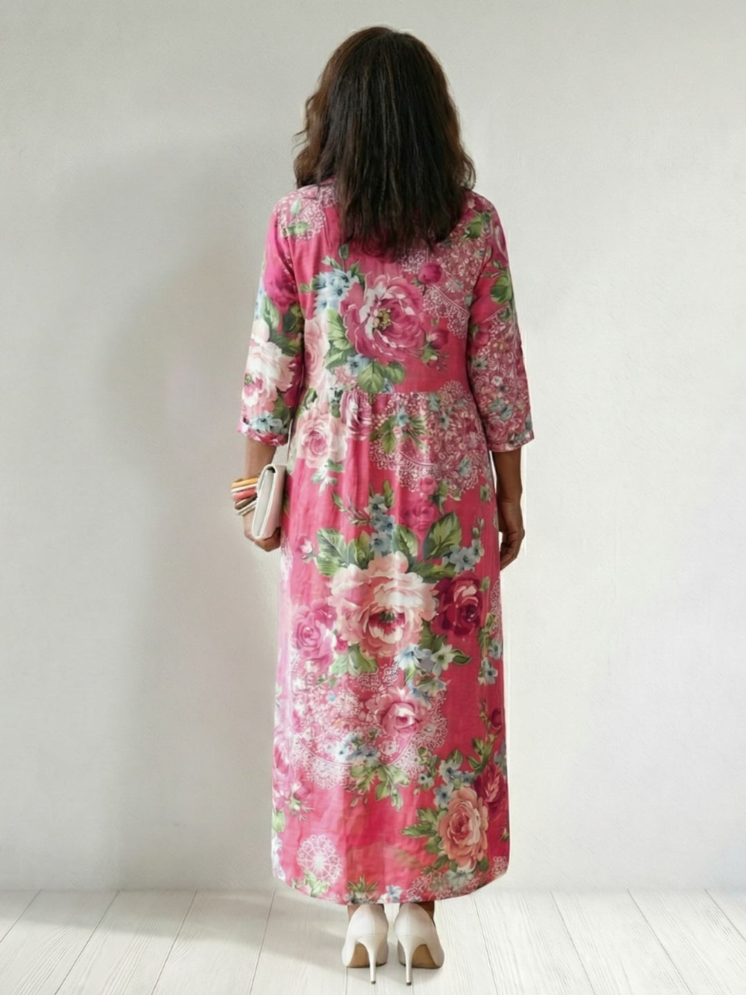 Relaxed Fit Midi Dress Women Soft Flow Long Sleeve Outfit