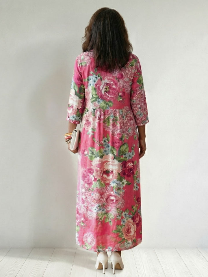 Relaxed Fit Midi Dress Women Soft Flow Long Sleeve Outfit