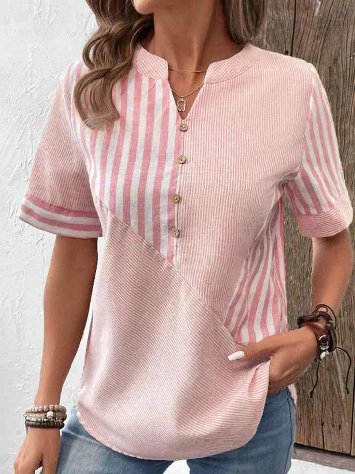 Women Striped Blouse Elegant Button Front Soft Everyday Top