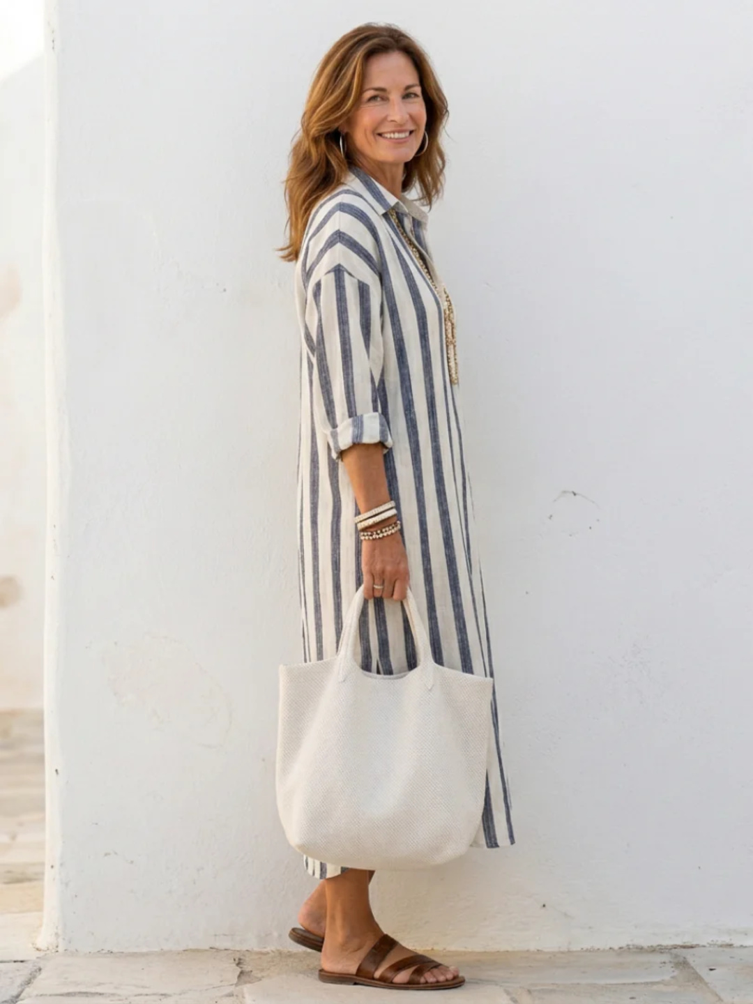 Women’s Shirt Dress Midi Striped Long Sleeve Everyday Outfit