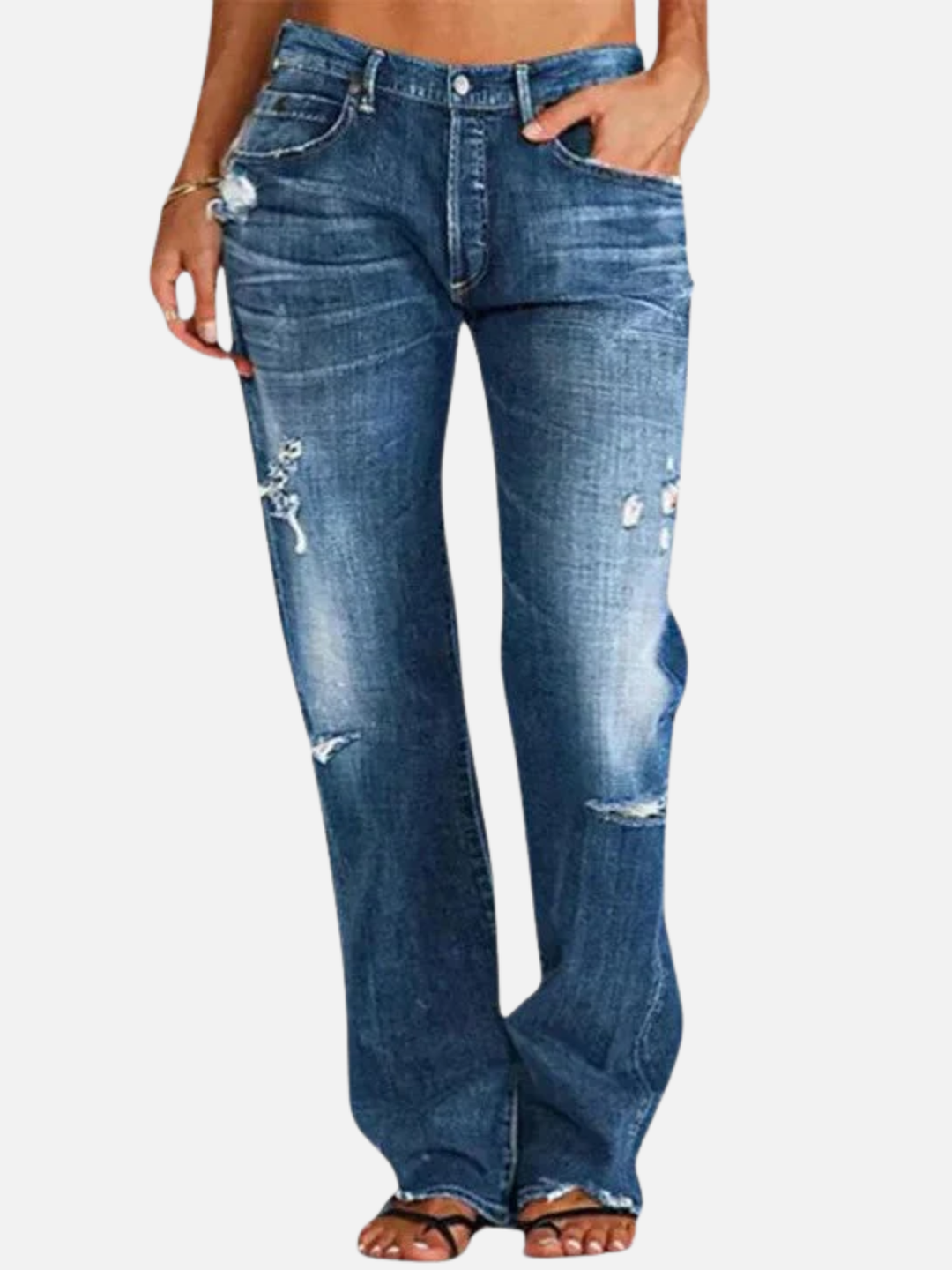 Women’s Low Rise Distressed Jeans Straight Leg Light Wash Denim