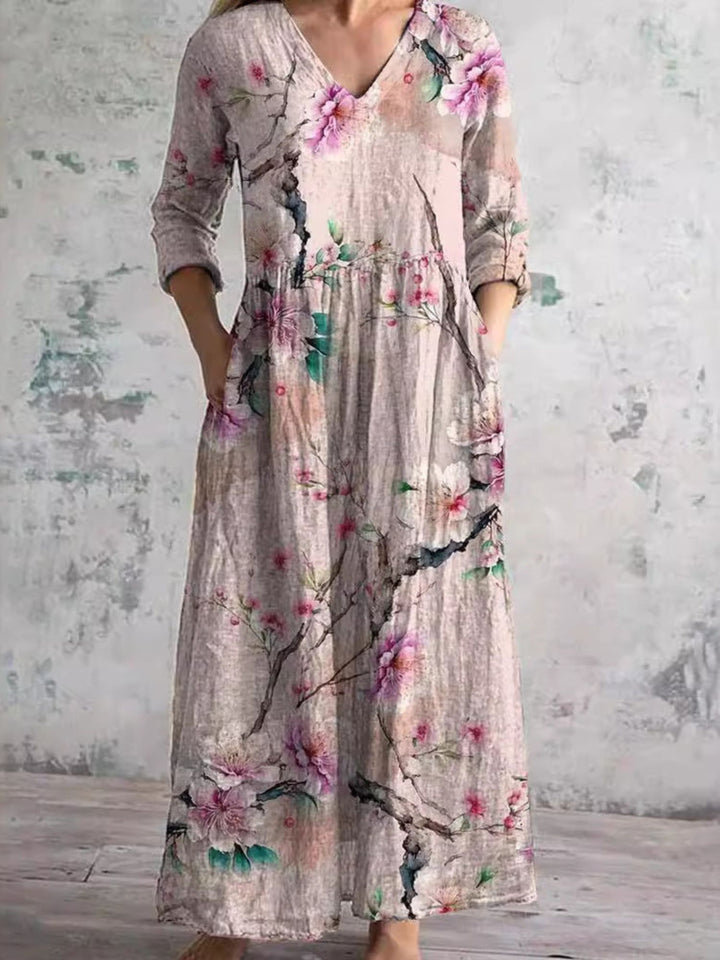 Dress Women’s Floral Summer V Neck Casual Midi Dress