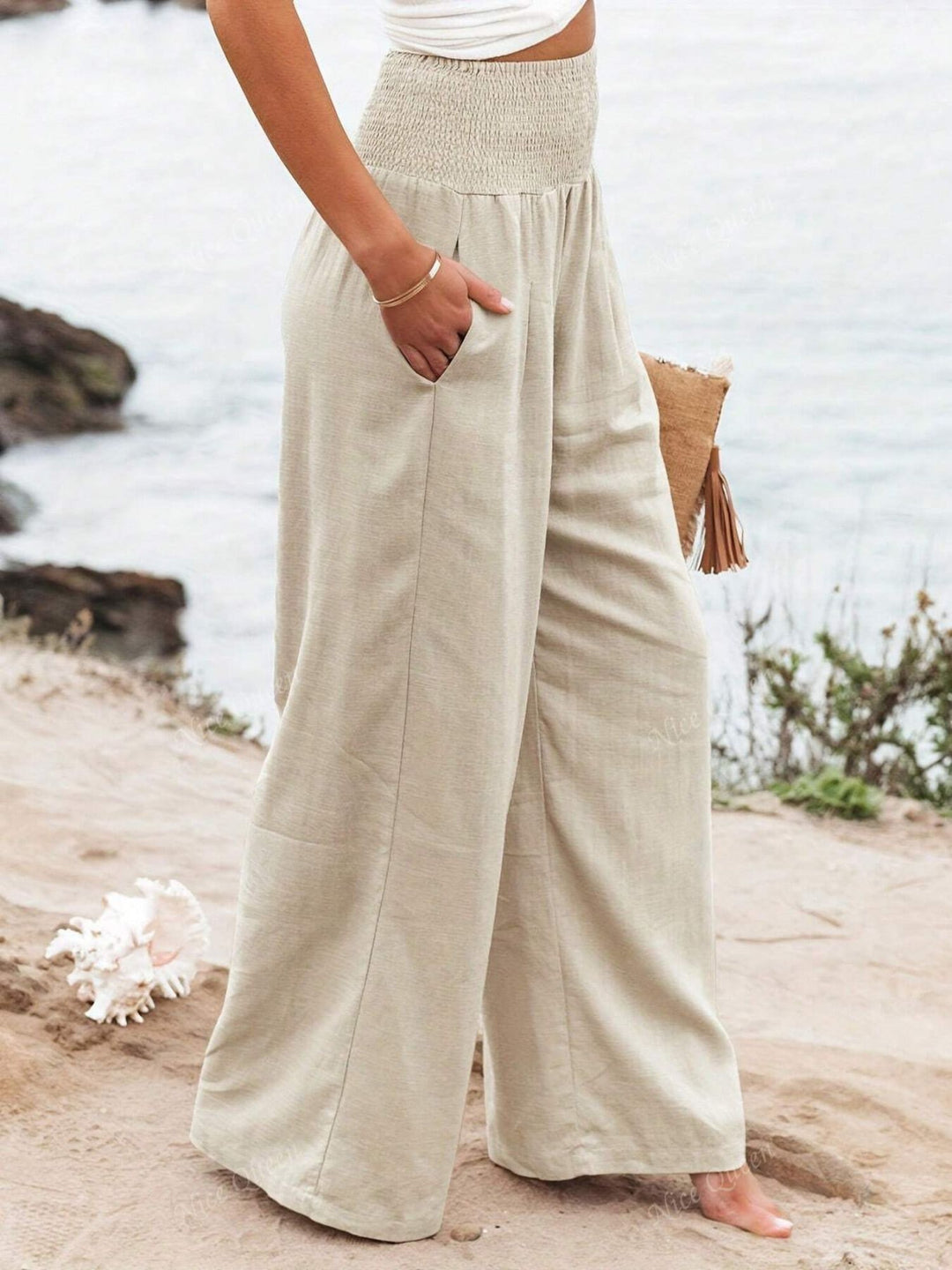 Women Linen Trousers Breathable Relaxed Fit Casual Everyday Pants