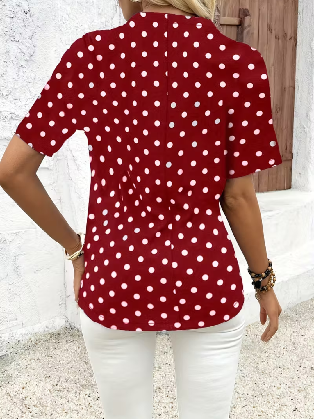 Women’s polka dot zip-up top for casual summer outfits