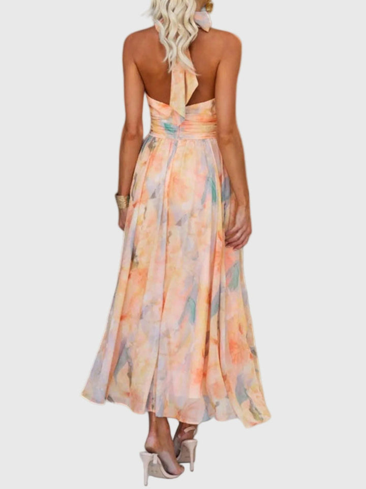 Flowy Maxi Dress Women Back Cut Out Waist Defined Occasion Wear