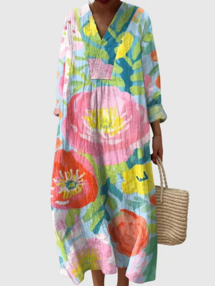 V-Neck Floral Dress Relaxed Travel Style for Women