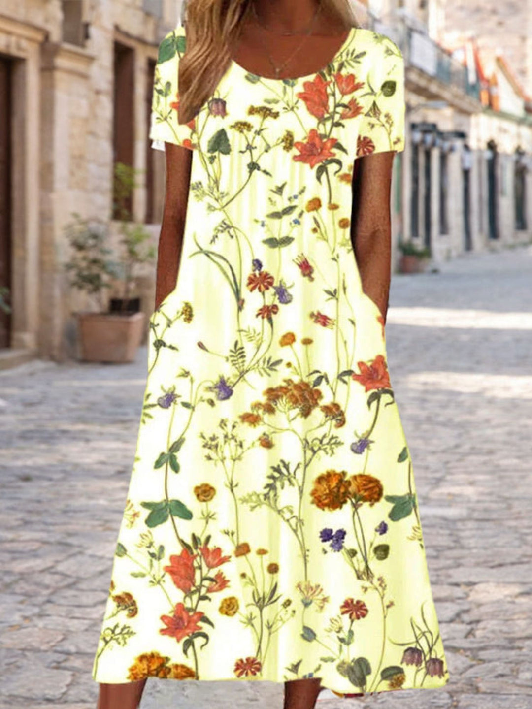 Dress Women Comfortable Floral Midi Dress for Daily Casual Wear