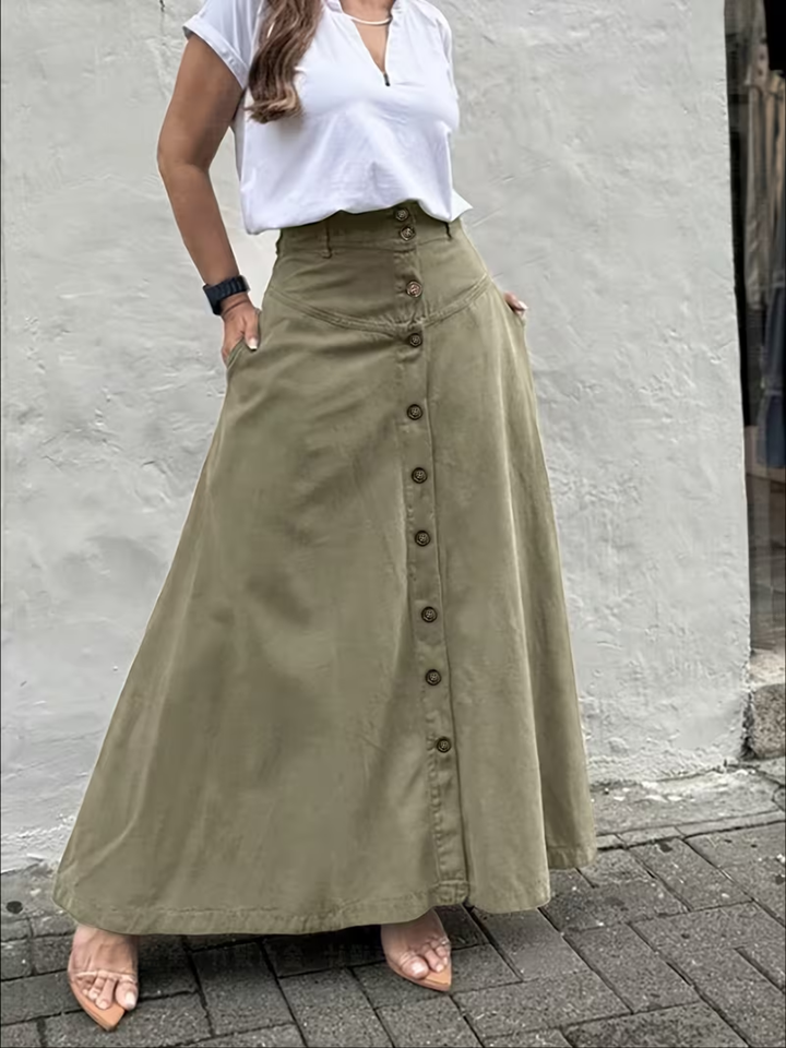 Women’s High Waist Midi Skirt with Pockets A-Line Split