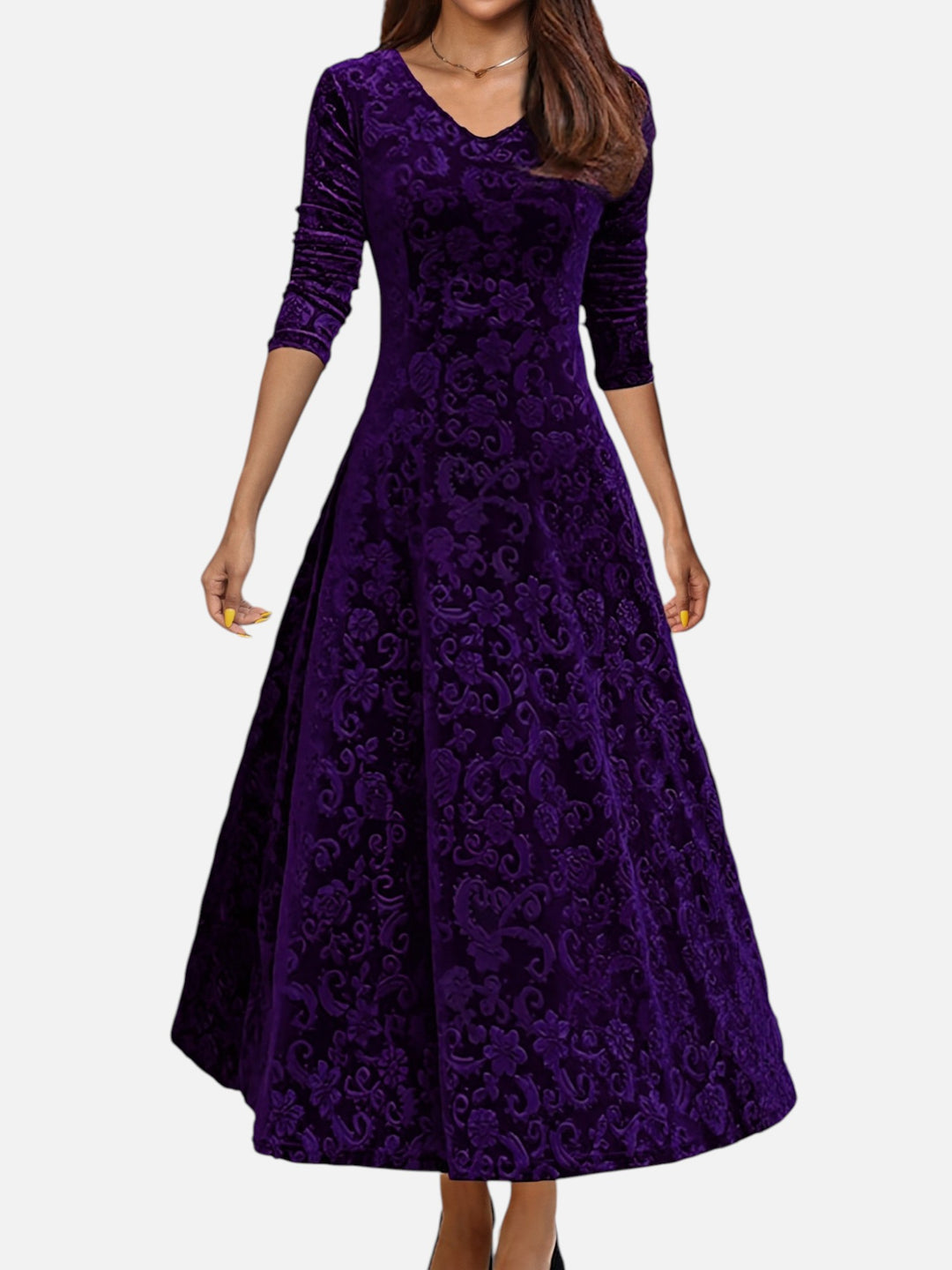 Women's Velvet Maxi Dress Formal Long Sleeve Evening Outfit