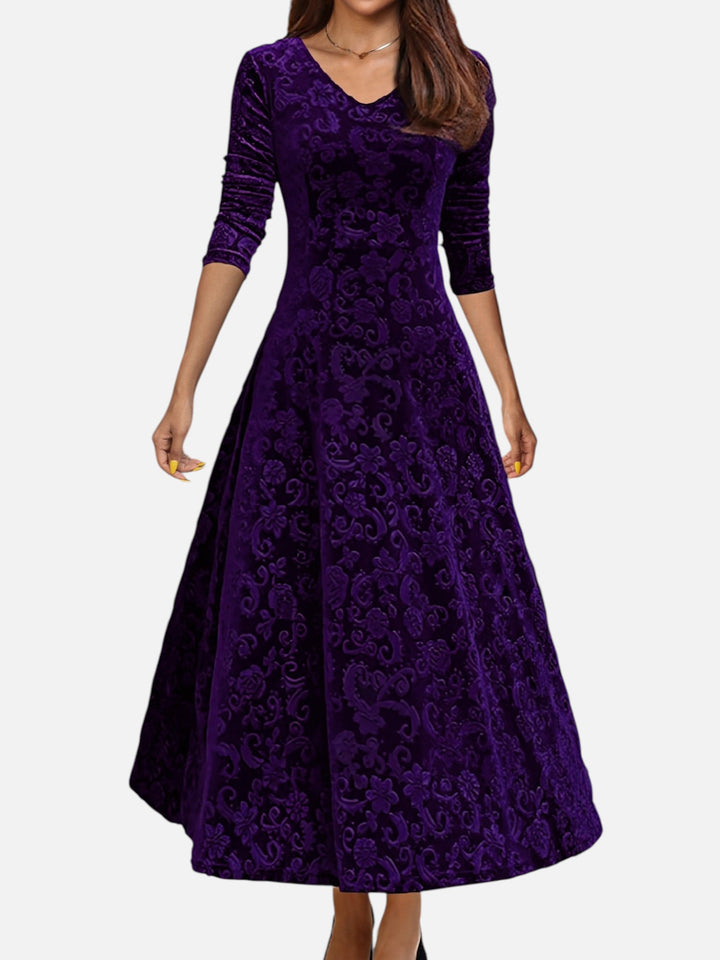 Women's Velvet Maxi Dress Formal Long Sleeve Evening Outfit
