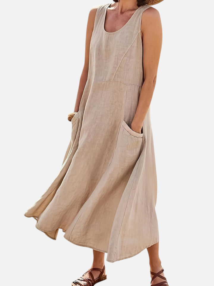 Women’s Sleeveless Midi Dress With Pockets Loose Summer Casual
