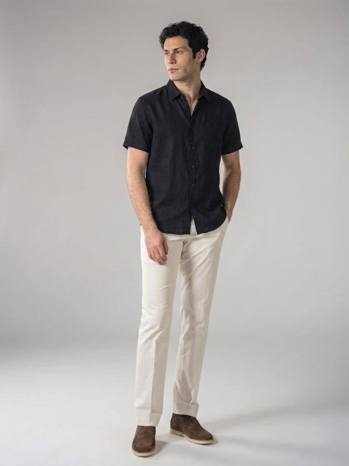 Men's Linen Short Sleeve Shirt for Summer Lightweight Breathable