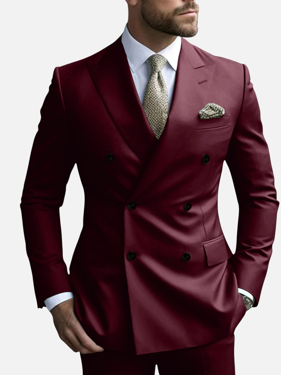 Men’s Double Breasted Suit for Wedding Tailored Fit Formal