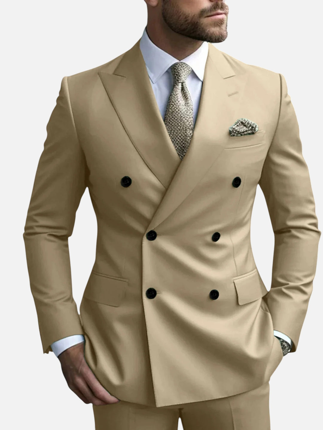 Men’s Double Breasted Suit for Wedding Tailored Fit Formal