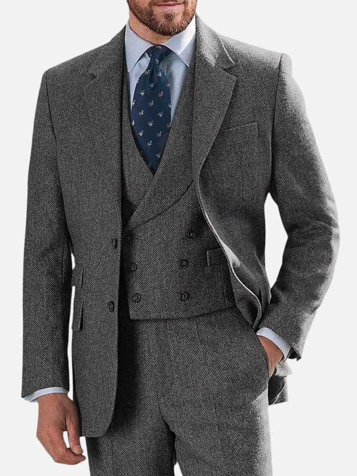 Men's Tweed Wedding Suit 3 Piece Tailored Fit Formal Wear