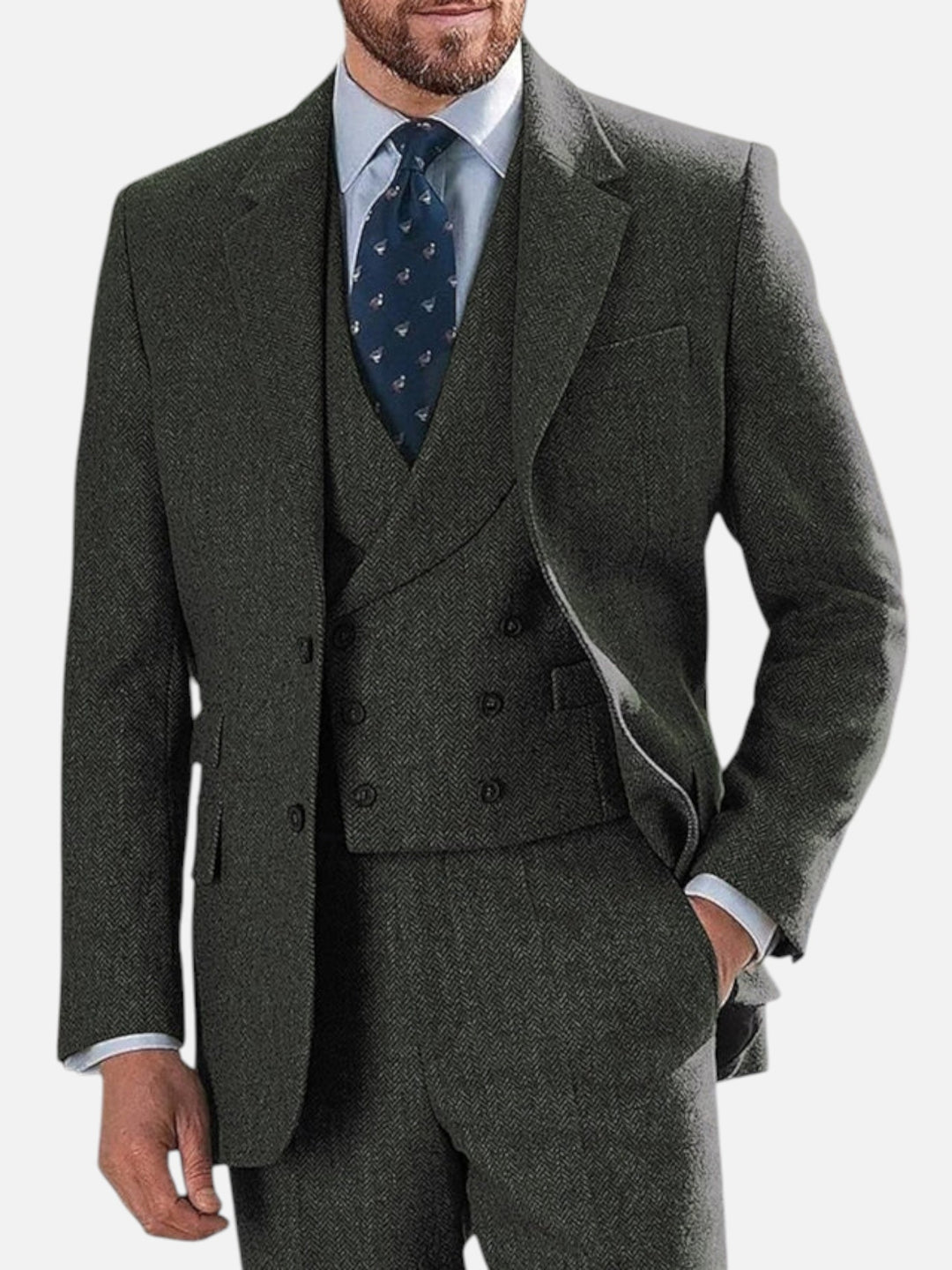 Men's Tweed Wedding Suit 3 Piece Tailored Fit Formal Wear