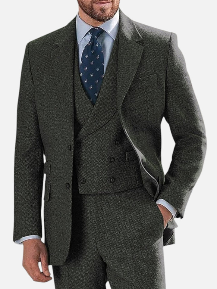 Men's Tweed Wedding Suit 3 Piece Tailored Fit Formal Wear