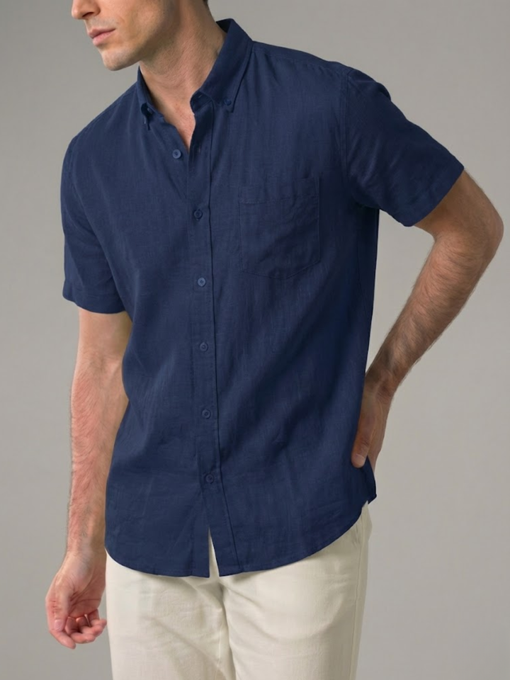 Men's Linen Short Sleeve Shirt for Summer Lightweight Breathable