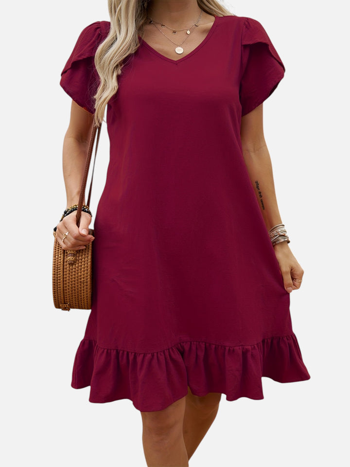 Women's Lightweight V-Neck Ruffle Dress Casual Chic Outfit