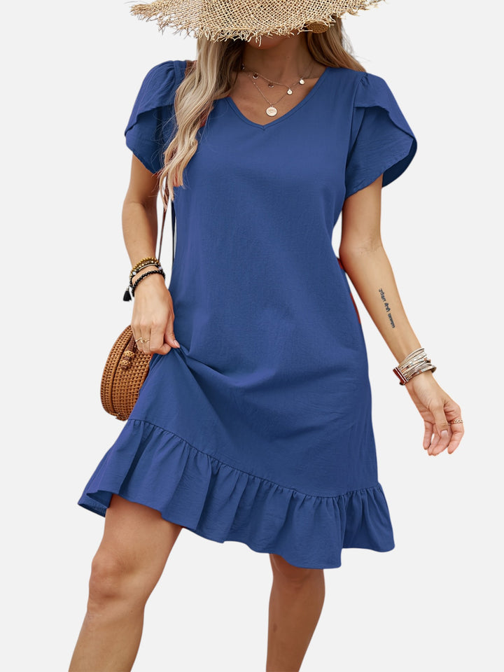 Women's Lightweight V-Neck Ruffle Dress Casual Chic Outfit
