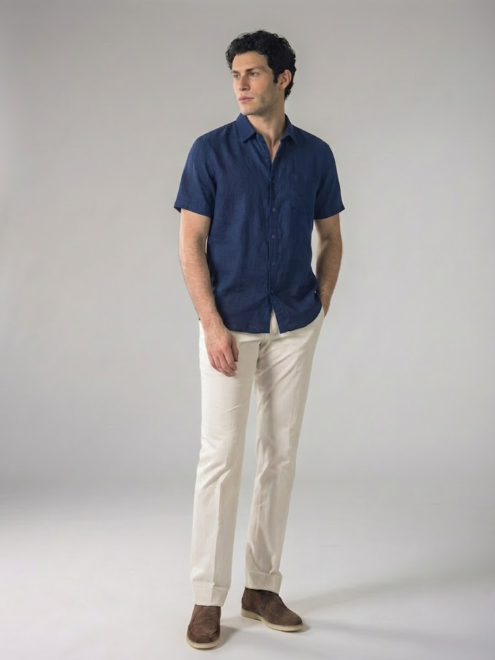 Men's Linen Short Sleeve Shirt for Summer Lightweight Breathable