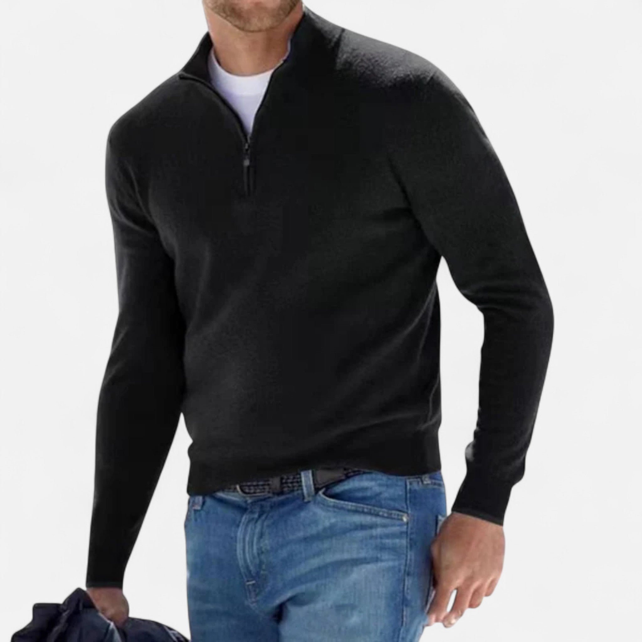 Aurevien | Men’s Fine Knit Half-Zip Jumper – Oxford Classic