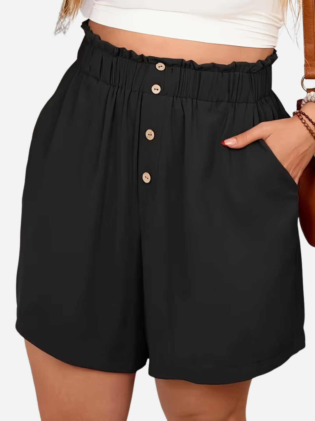 Women's Plus Size Track Shorts Elastic Waist Button Casual Shorts