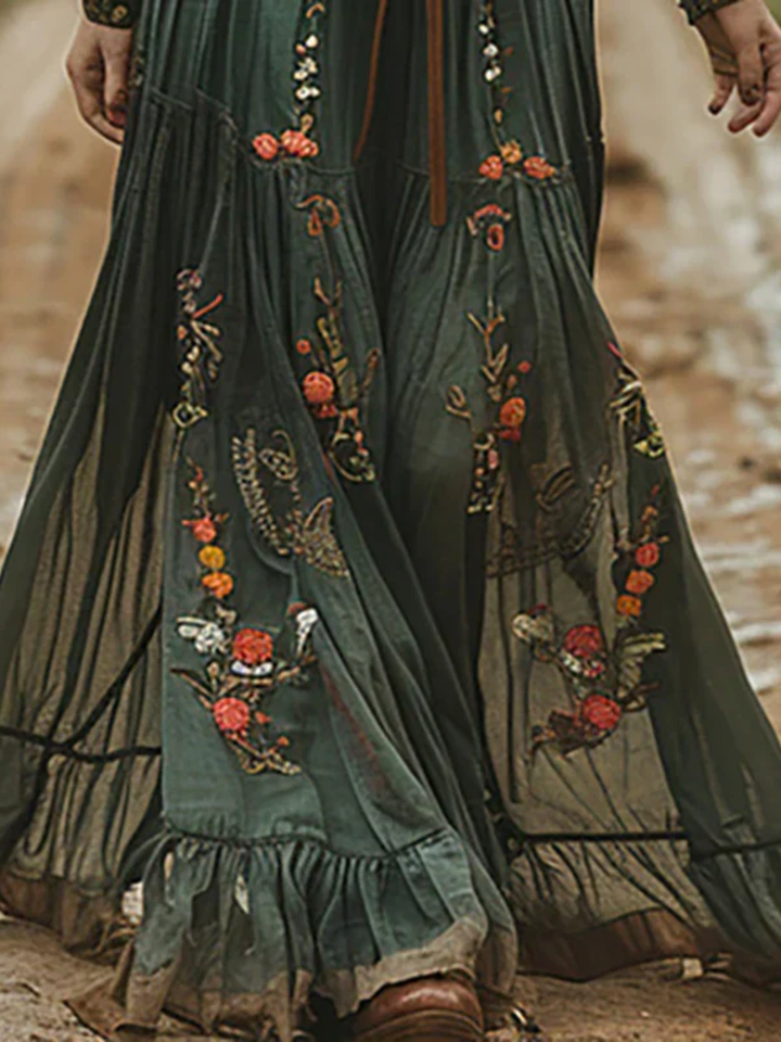 Women’s Embroidered Maxi Dress Summer Bohemian V-Neck Casual