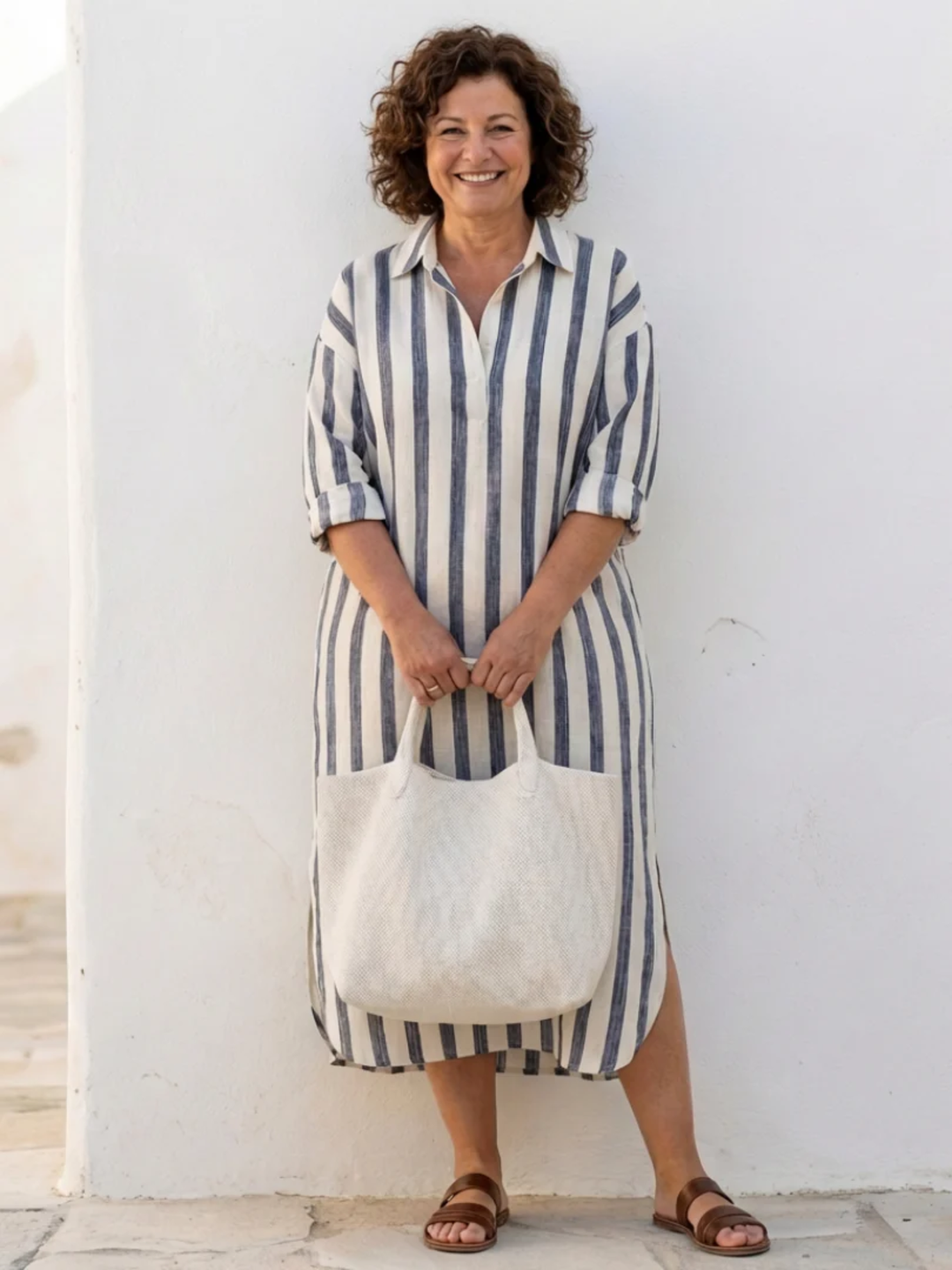 Women’s Shirt Dress Midi Striped Long Sleeve Everyday Outfit