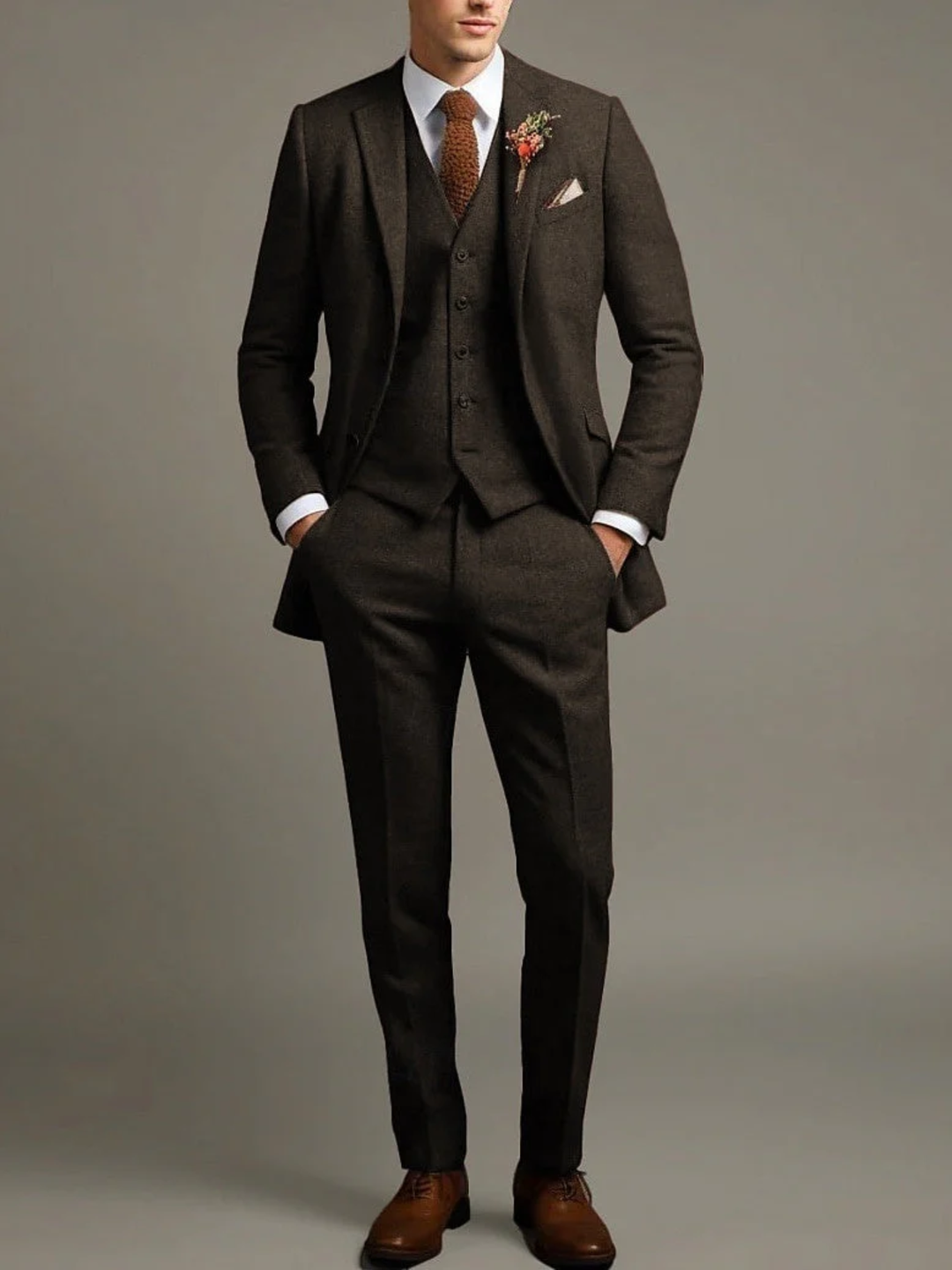 Men’s Wedding 3-Piece Tweed Suit Tailored Fit Formal Outfit