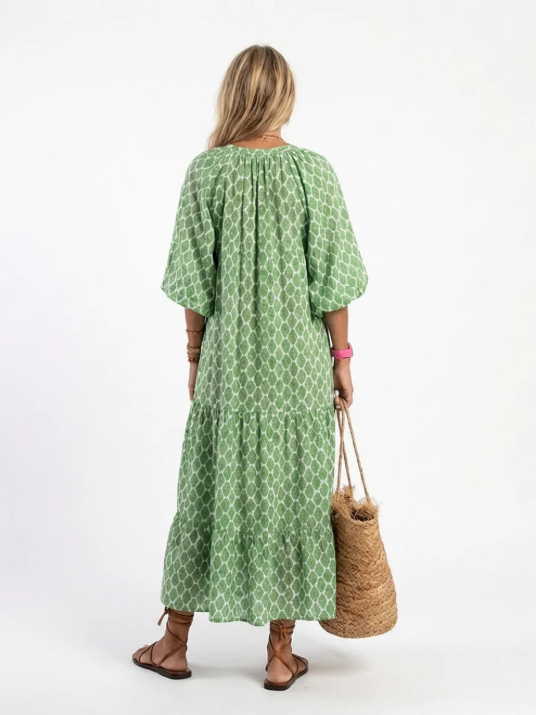 Women's Midi Dress V-Neck Patterned Dress for Work Wear