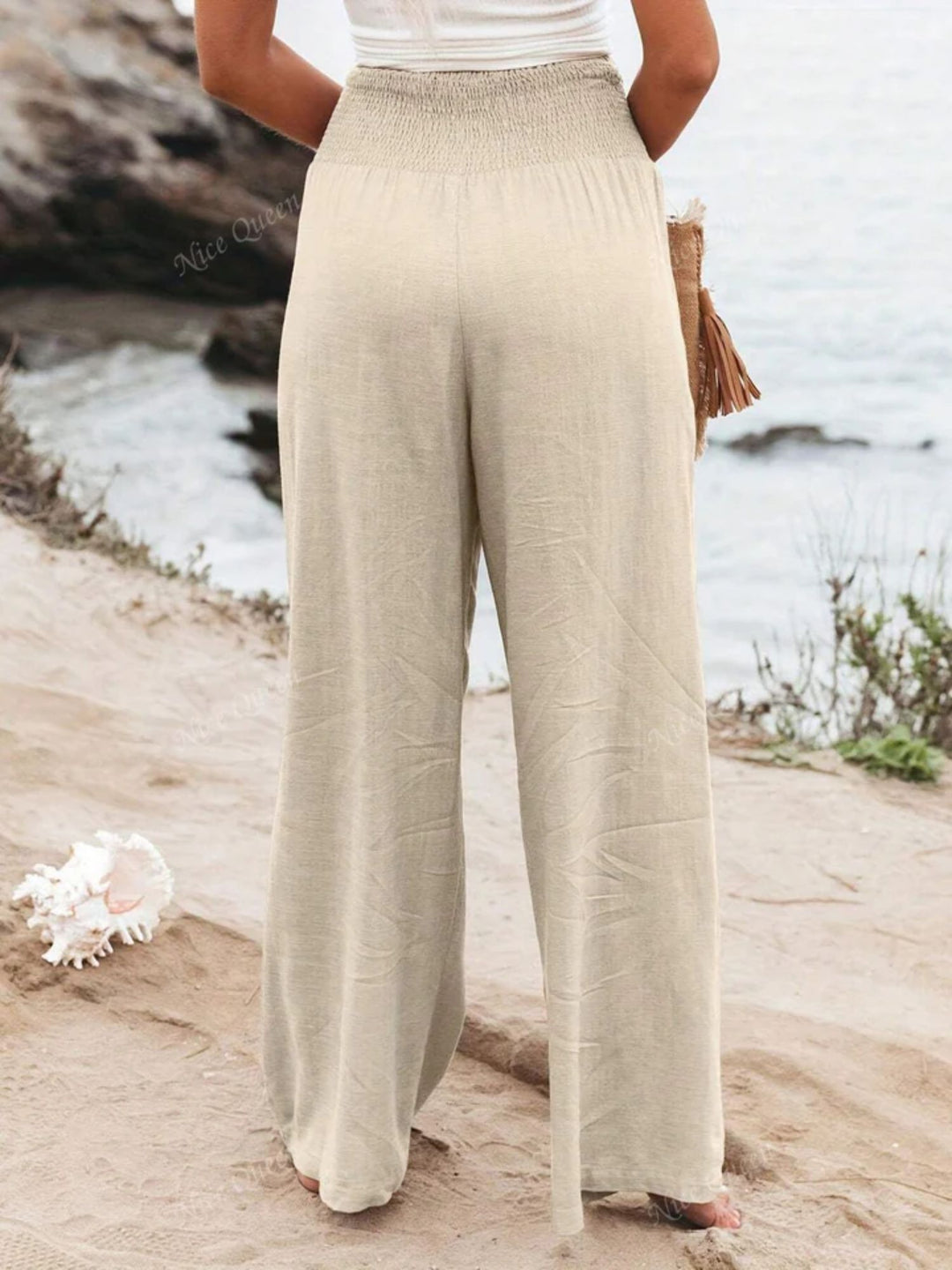 Women Linen Trousers Breathable Relaxed Fit Casual Everyday Pants