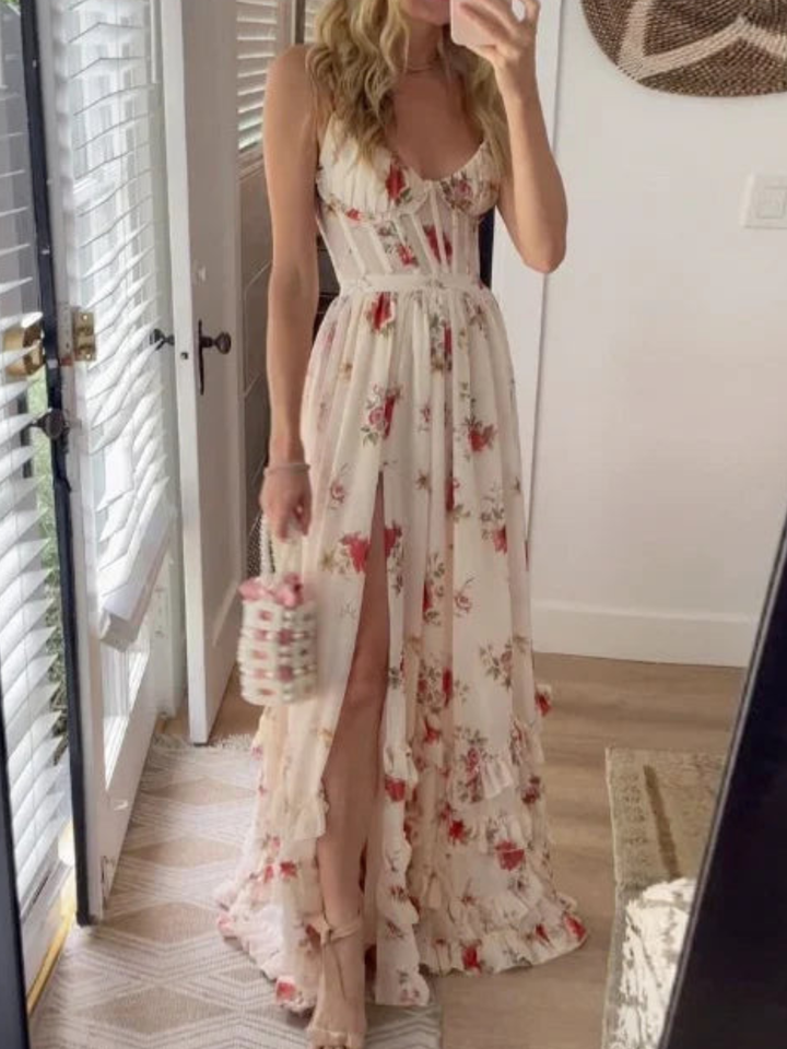 Floral Dress Comfortable V Neck Dress for Summer Events