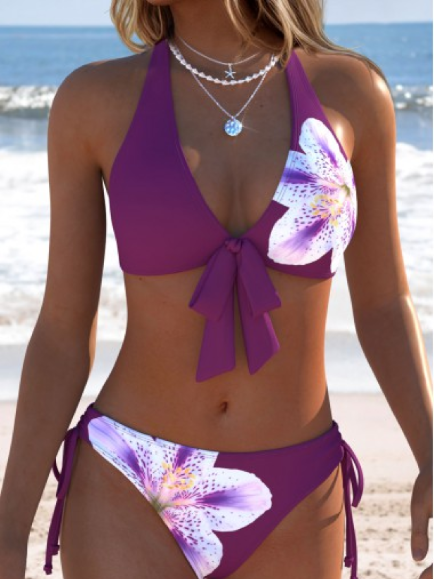 Women mid waisted striped bikini set coral two piece swimwear