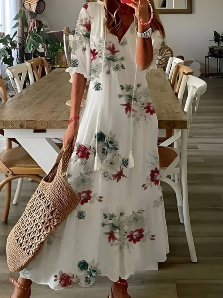 Women’s Flowy Maxi Dress Cotton Tie Front Casual Boho Dress