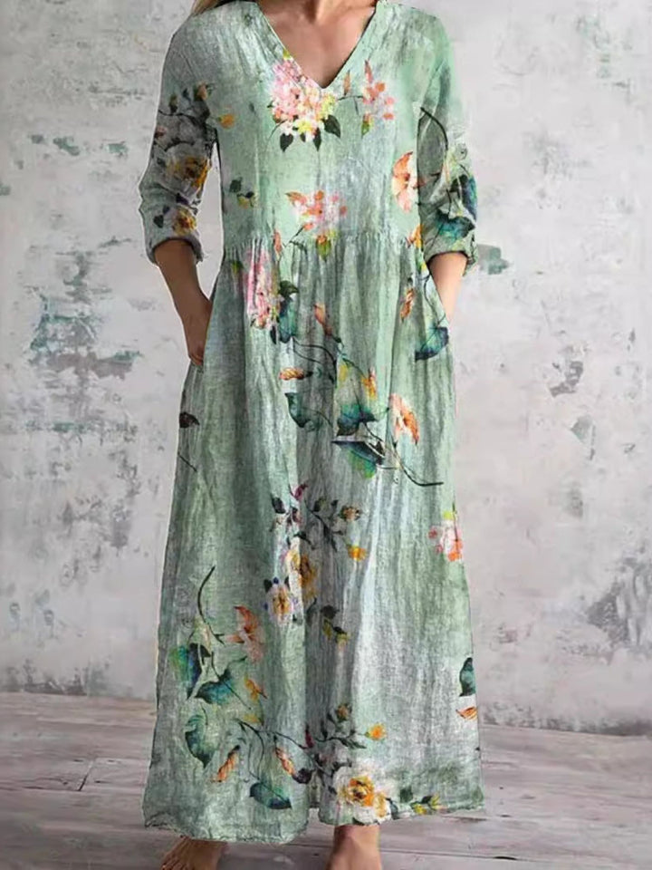 Dress Women’s Floral Summer V Neck Casual Midi Dress