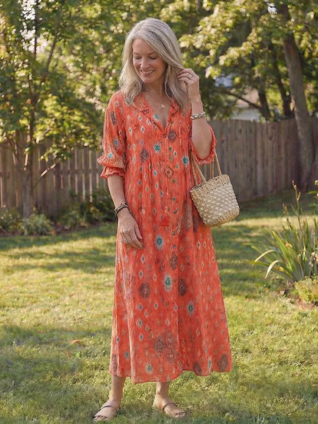 women's botanical maxi dress lightweight summer flowy elegant outfit