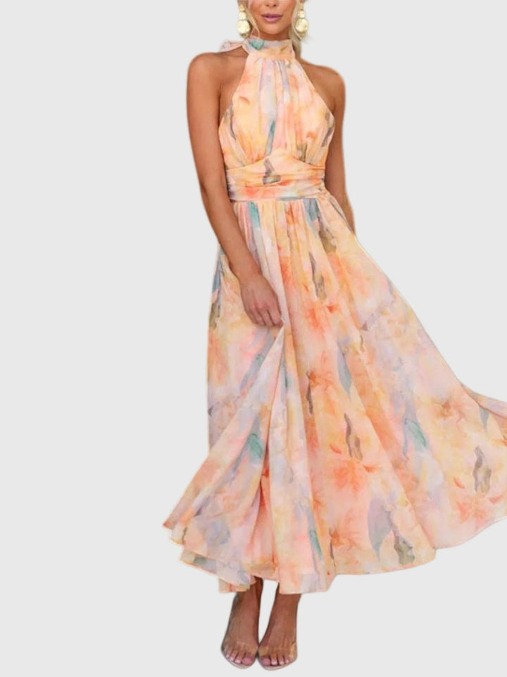 Flowy Maxi Dress Women Back Cut Out Waist Defined Occasion Wear