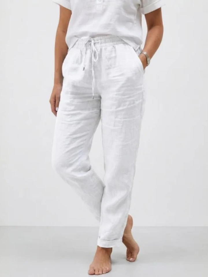 Women's high waisted linen pants elastic waist relaxed fit casual