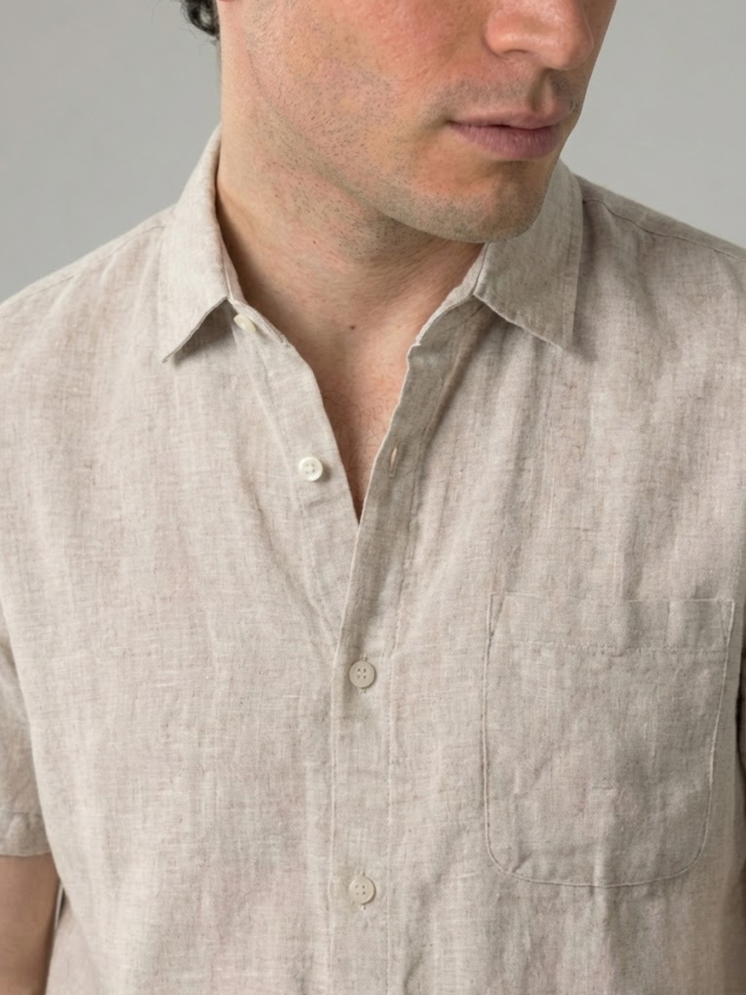 Men's Linen Short Sleeve Shirt for Summer Lightweight Breathable