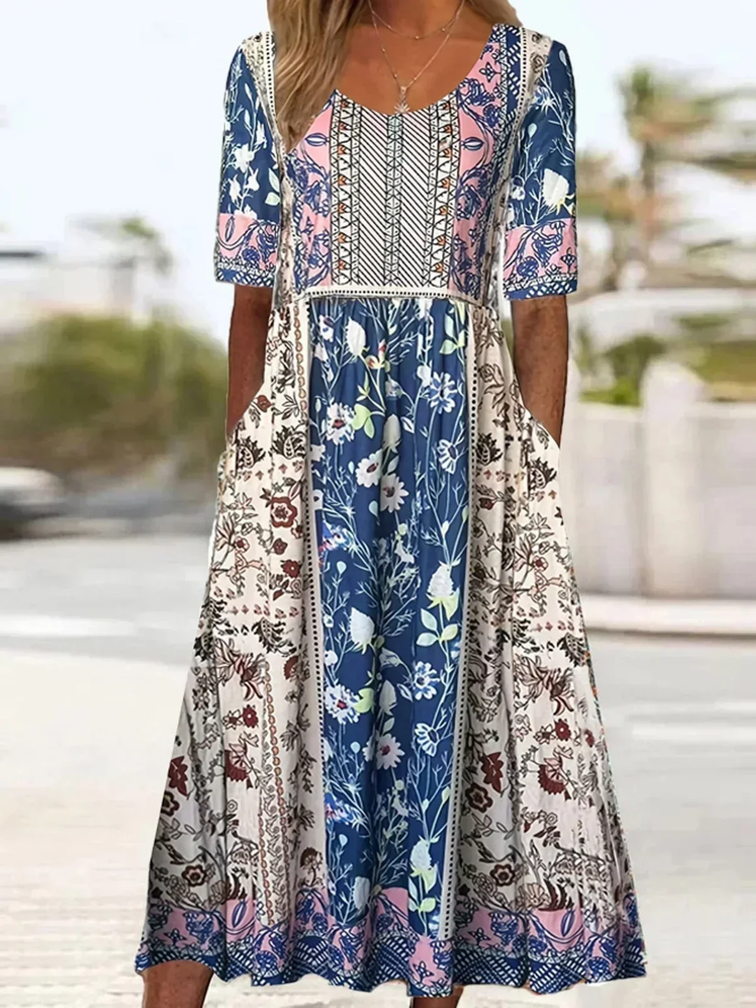 Women's Boho Print Midi Dress for Summer Casual Wear
