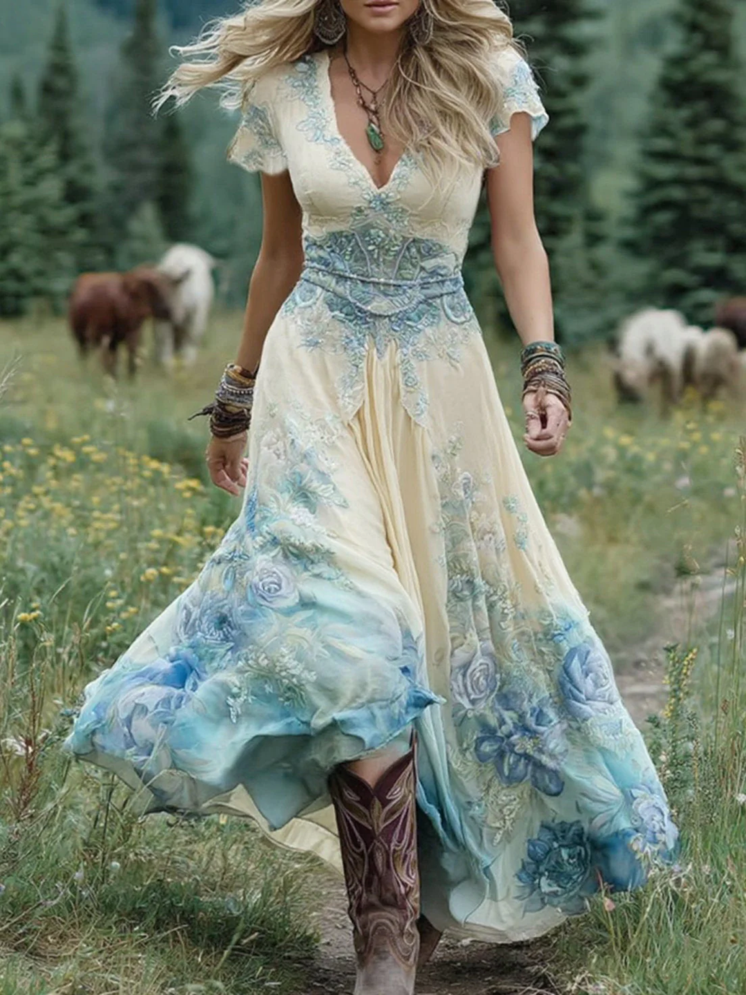 Women's lightweight summer dress maxi gradient formal wear