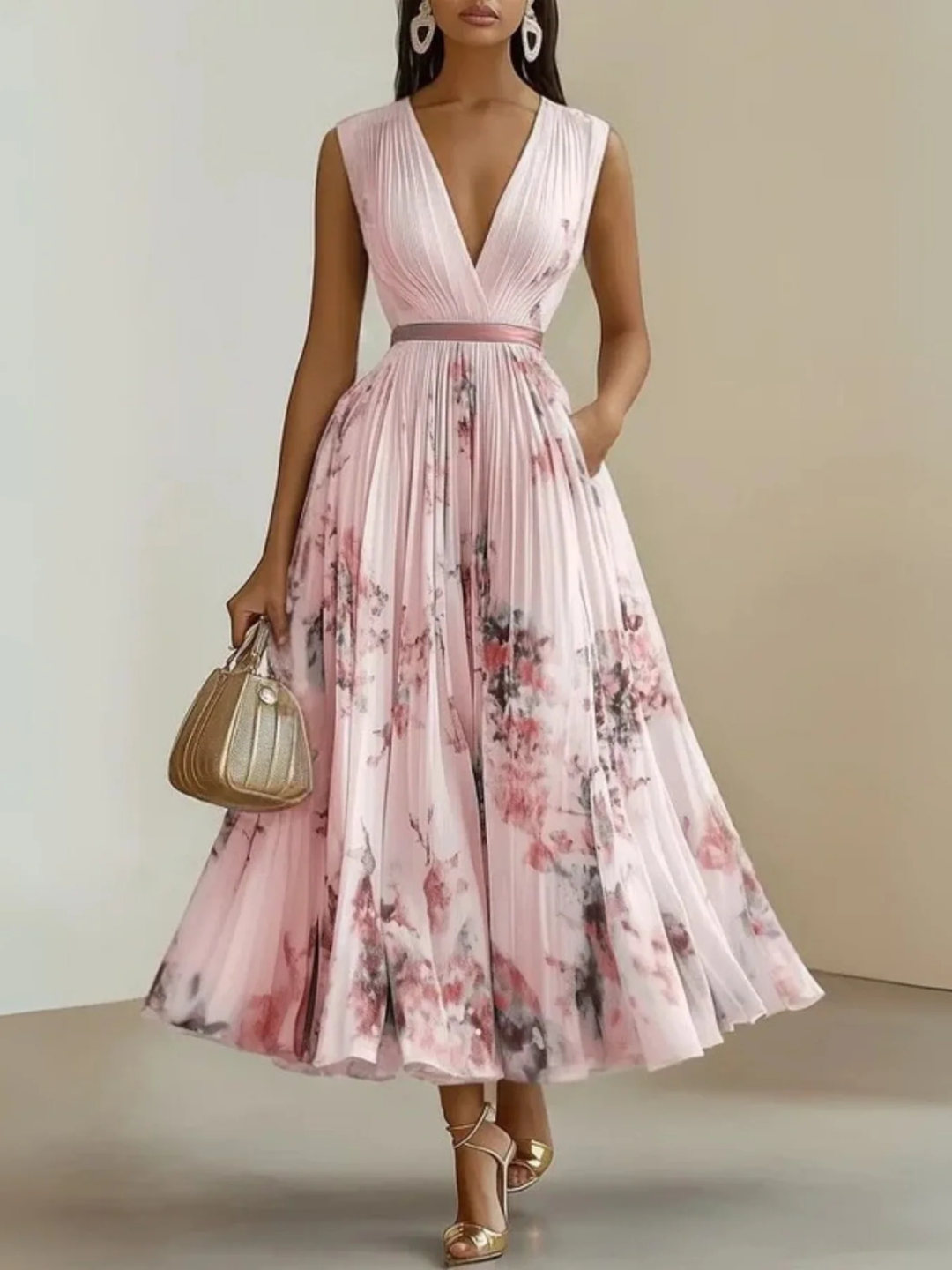 Women's Summer Pleated Maxi Dress Lightweight Sleeveless Fit