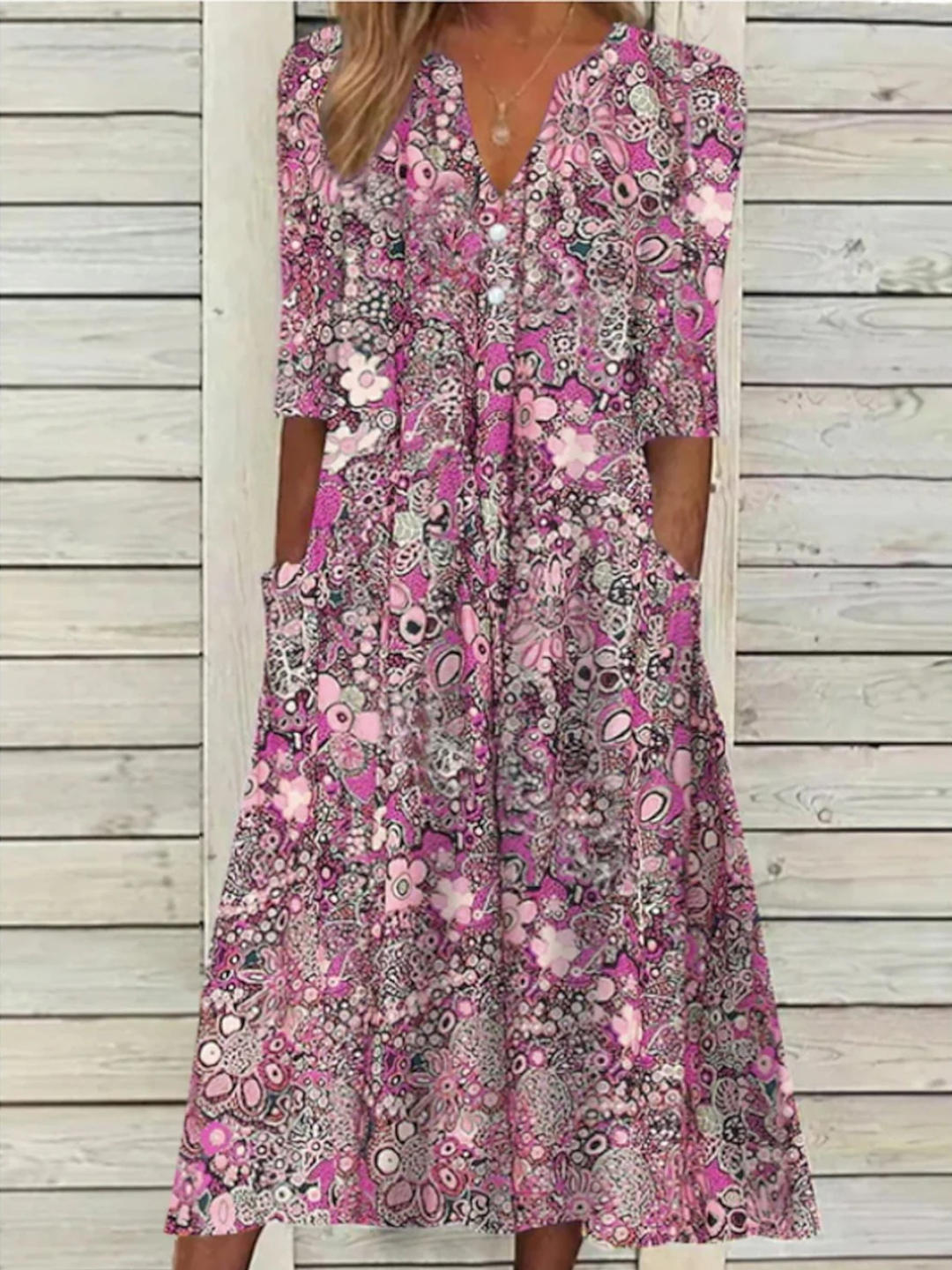 Women's Summer Dress with Pockets Lightweight Printed Midi Dress