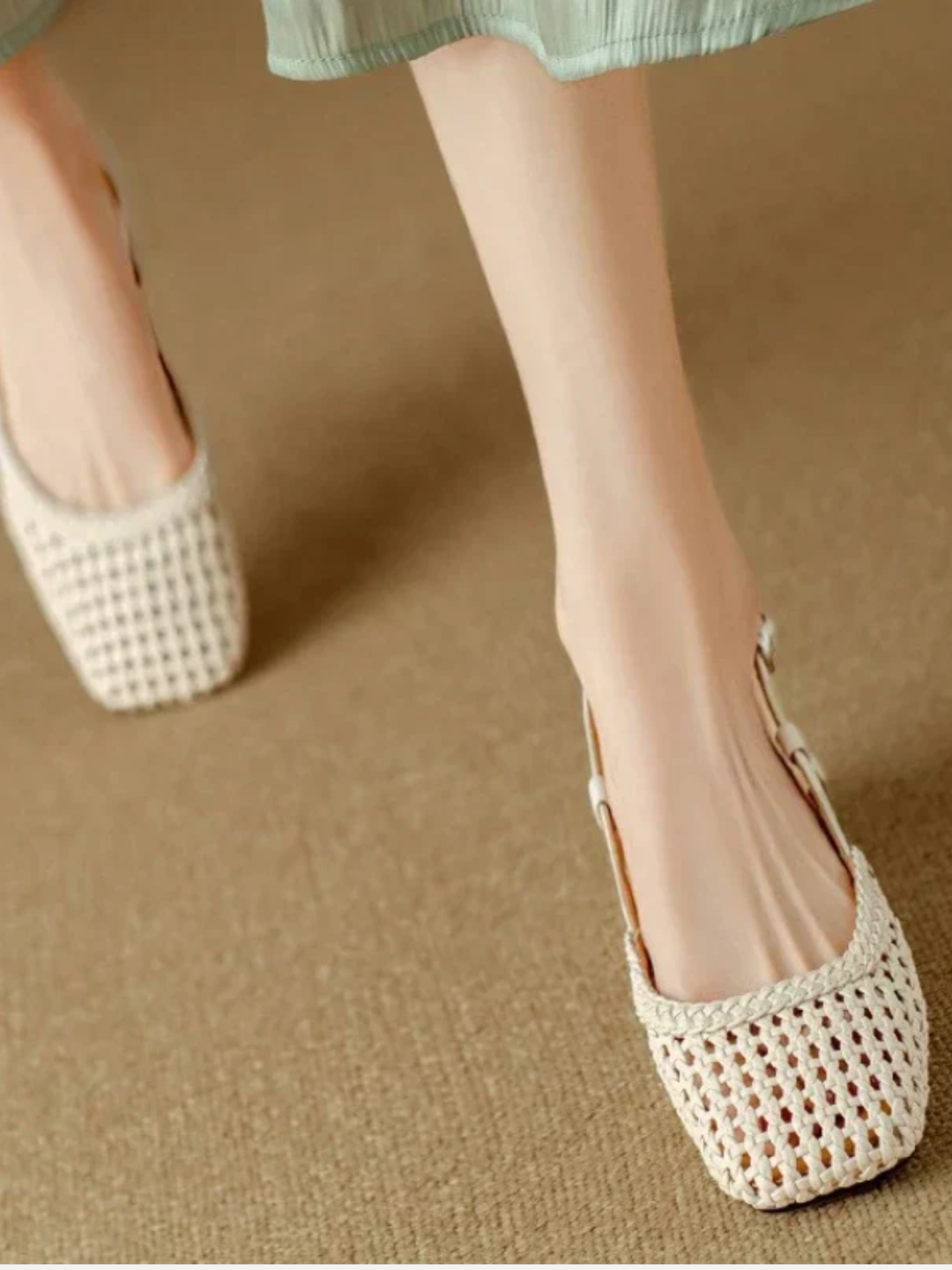 Women’s summer mid heel sandals breathable woven ankle strap