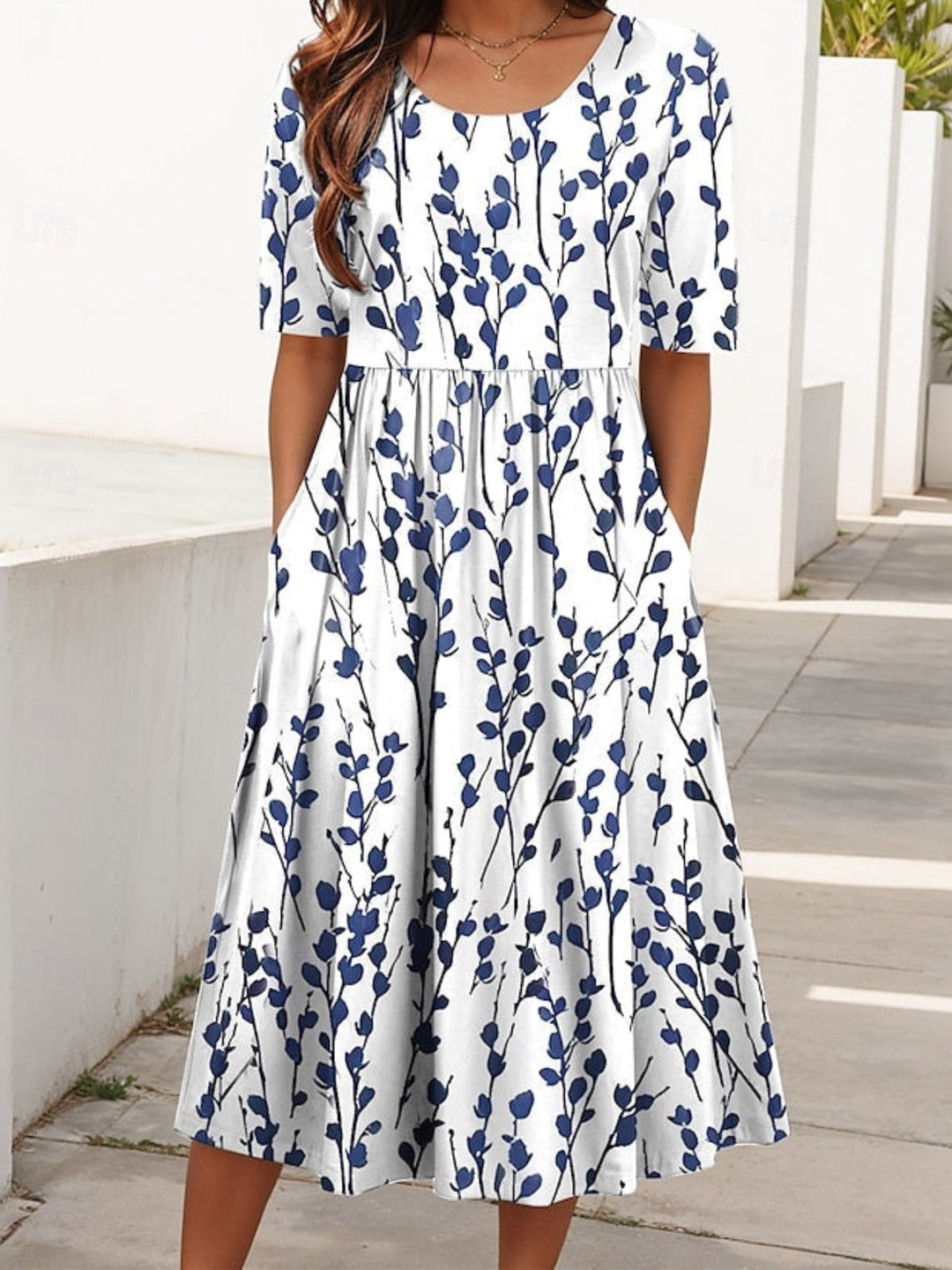 Midi Dress Elegant Short Sleeve Dress for Brunch & Holidays