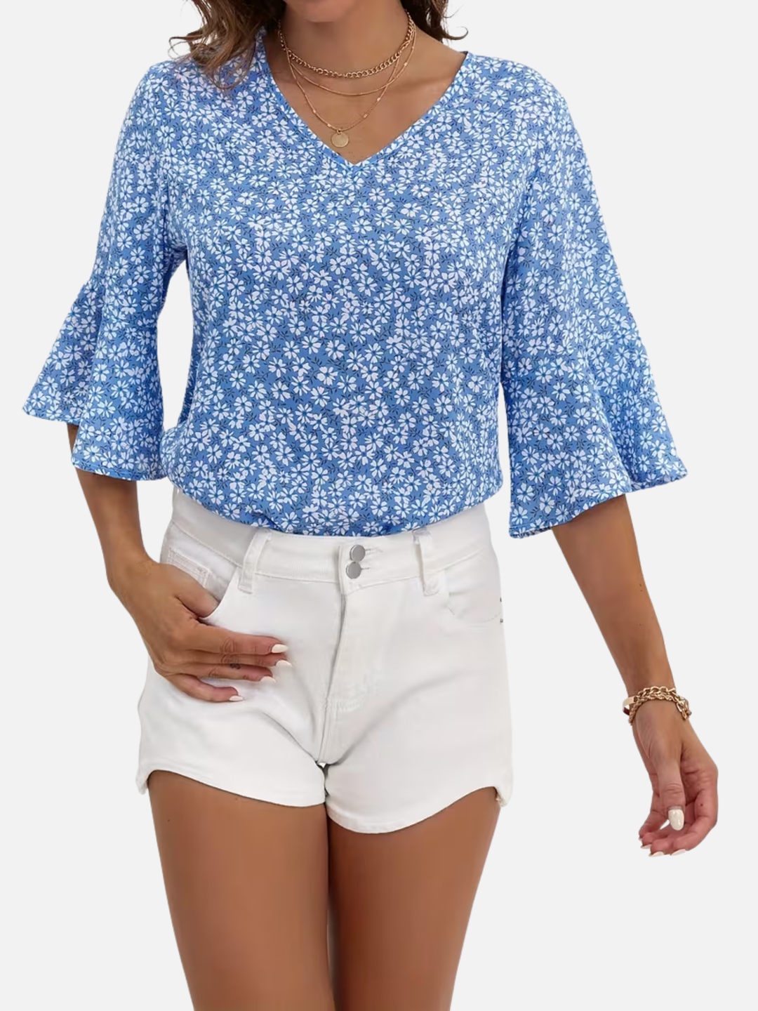 Women's Floral V-Neck Blouse for Spring Summer Casual Wear